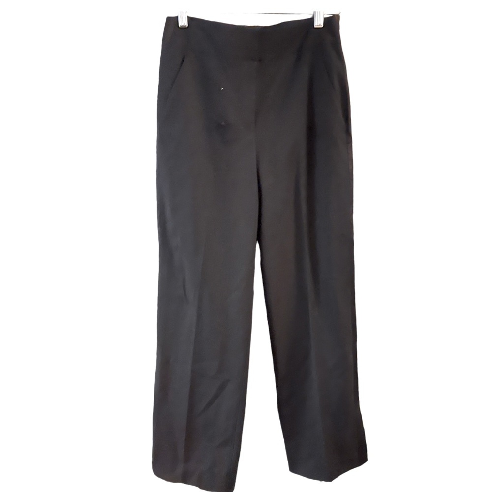 Rebecca Taylor Black Wide Leg Pants with Satin Side Stripe 6